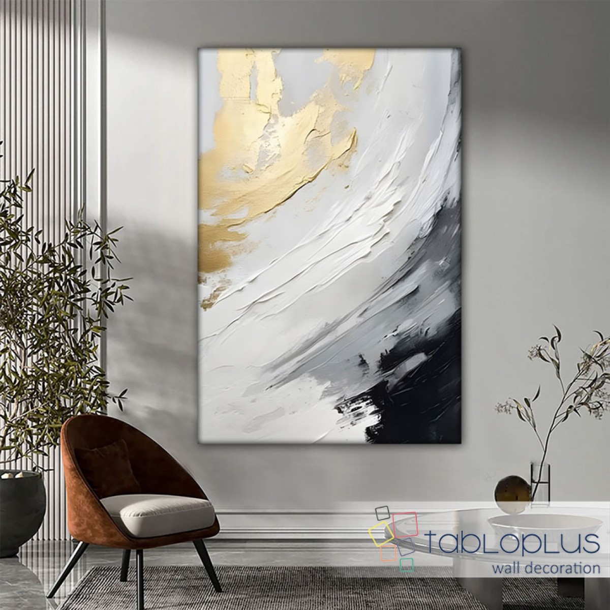 Black White with Gold II 3d Heavy Textured Partial Oil Painting -Wall Art